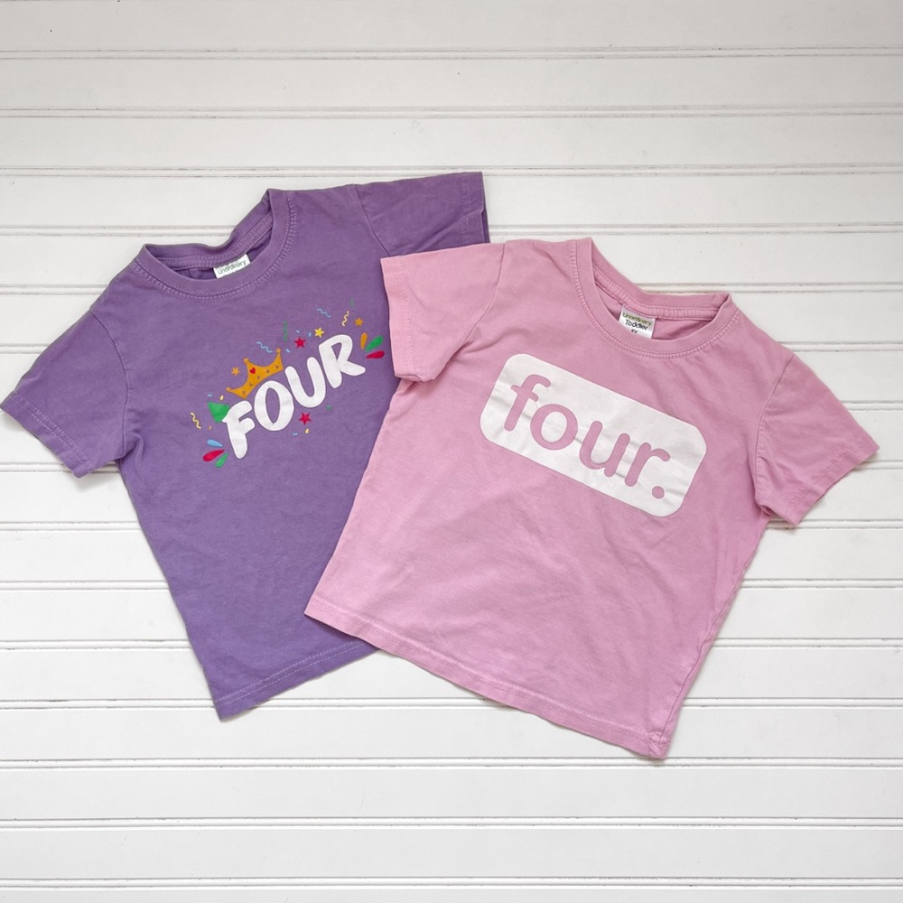 VGUC Girls Bundle of 2 Four 4th Birthday Shirts
